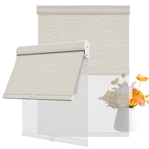 Cordless Dual Roller Shades. Beige & White.78 W x 72" H
