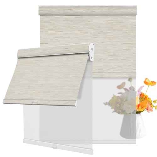 Cordless Dual Roller Shades. Beige & White.36 W x 44" H