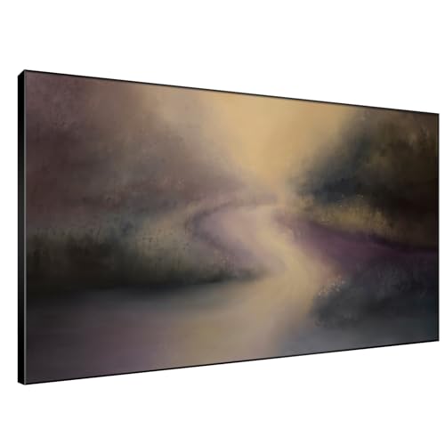 46"x72" Extra Large Framed Wall Art Golden Light River Path Dreamy Impressionist Landscape Illustration for Home Living Room Bedroom Decor