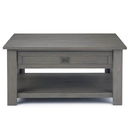 Monroe 38" Wide Solid Acacia Wood Square Coffee Table in Grey