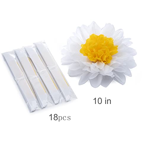 Daisy Flower Party Decorations White Tissue Pom Poms for Classroom Baby Shower Wedding Birthday Party Backdrop Home Decoration (18 Count)