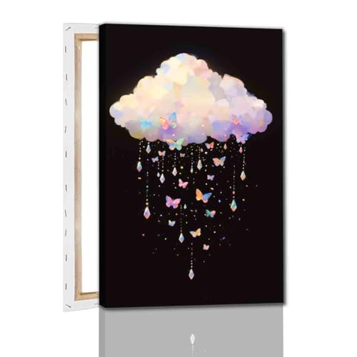 Black And White Cloud Wall Art Abstract Clouds Wall Art Rain Cloud Pictures Colorful Butterfly Picture Abstract Sky Painting Modern Abstract Prints Aesthetics Living Room Decor 16x24inch Framed