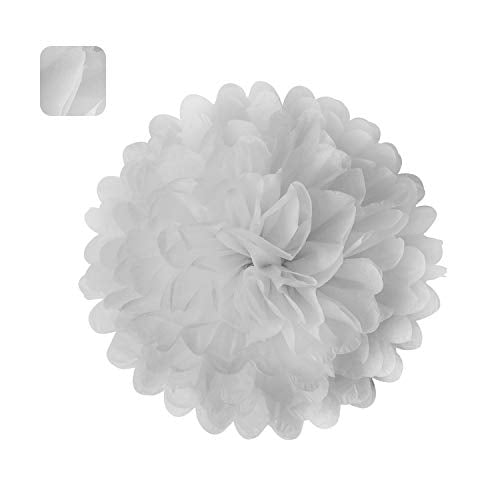 10" White Tissue Pom Poms DIY Tissue Paper Flowers for Birthday Wedding Baby Shower Tea Party Dessert Table Decoration (18 Count)