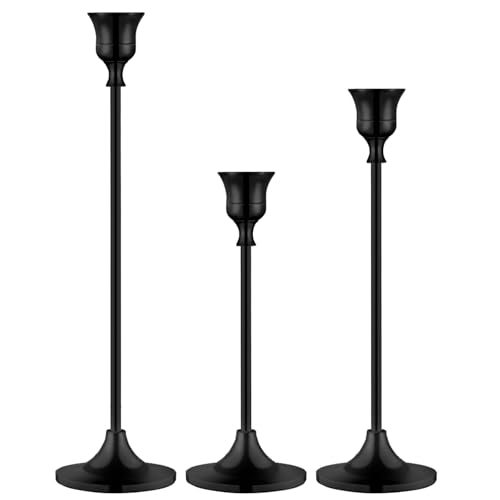 Metal Candle Holders for Candlesticks Taper Candlestick Holders Set Vintage Decorative Centerpiece Candelabra Tall Candle Stands (3 Count)