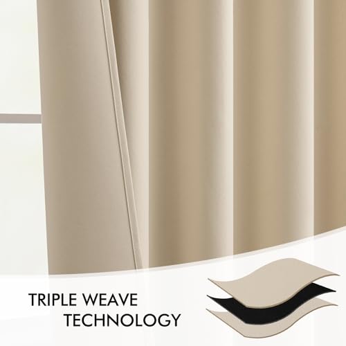 Cream Beige Back Tab Blackout Curtains 52x63 Inches Long 2 Panel Set (2 Count)
