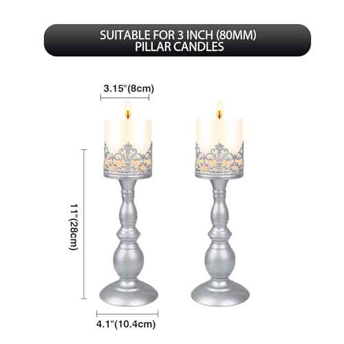 Candle Holders for Pillar Candles Gothic Matte Pearl Silver Tall Candle Holders Set of 2 Decorative Large Table Centerpieces Candle Stand Decor (2 Count)