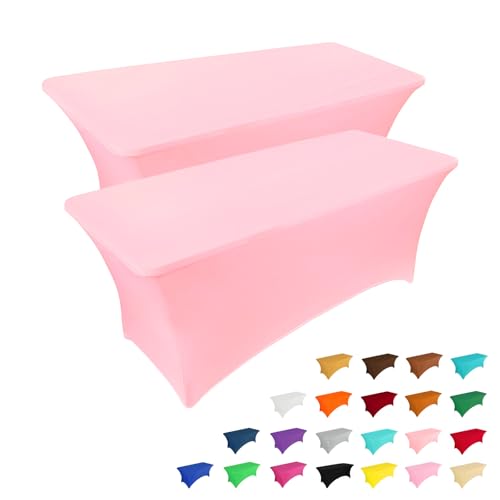 2 Pack 8FT Table Cloth for Rectangular Spandex Light Pink Cover (2 Count)