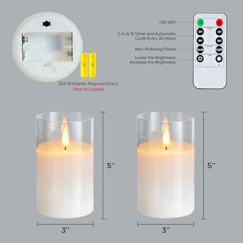 3"x5" White Glass Flameless LED Candle Battery Operated with Control (2 Count)
