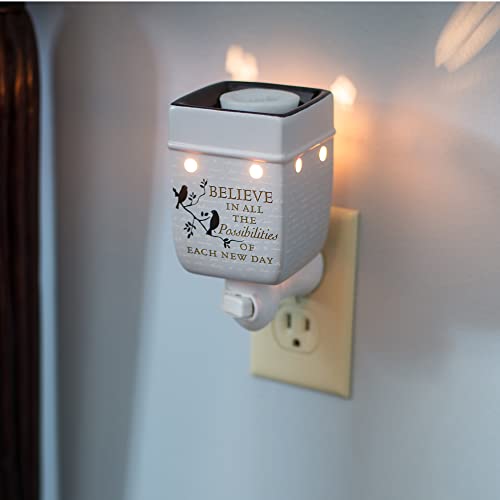 Birds on a Tree Believe Grey Ceramic Stoneware Electric Plug