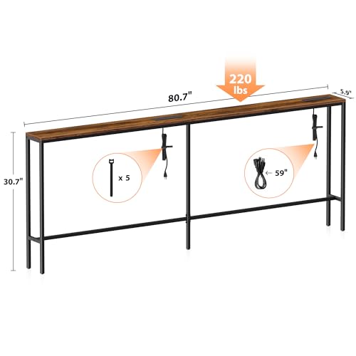 80.7'' Behind Couch Table with 2 Outlets
