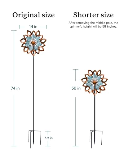 Copper Wind Spinners Outdoor 74 Inches with Solar LED Light