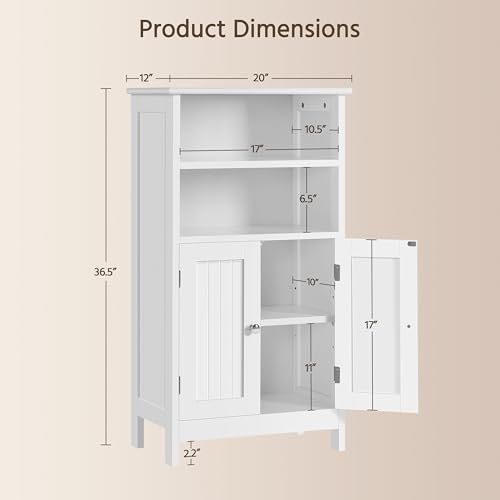 Bathroom Storage Cabinet with Shelves and Beadboard Doors