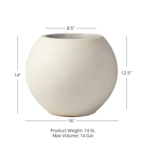 Ash & Ember 16" Round Sphere Satin Ivory Planter