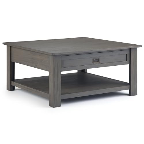 Monroe 38" Wide Solid Acacia Wood Square Coffee Table in Grey