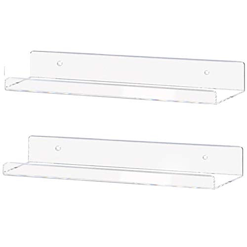 Clear Acrylic Shelves 15" Floating Wall Mount Ledge Display Bookshelf 2Pack (2 Count)