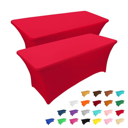 2 Pack 8FT Table Cloth for Rectangular Spandex Red Table Cover (2 Count)