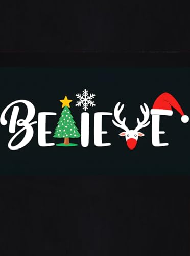 Believe T Shirts for Women Merry Christmas Shirt Long Sleeve Christmas Tops Xmas Tree Cute Graphic Letter Print Tee Black M