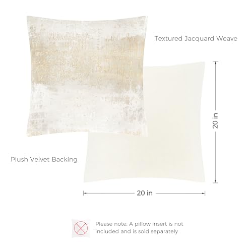 Cream Champagne Metallic Jacquard Throw Pillow Cover 20x20 Velvet Back Modern Glam Sofa Decor