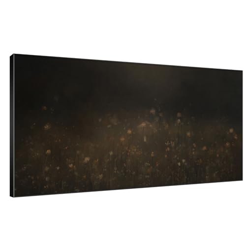 36"x72" Extra Large Framed Wall Art Dark Floral Meadow Moody Wildflower Field in Deep Earthy Tones Illustration for Home Living Room Bedroom Decor