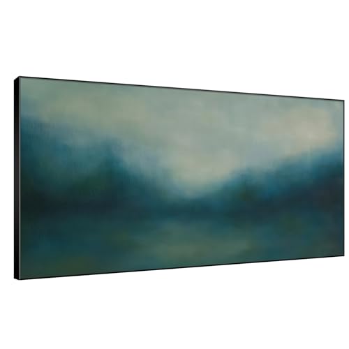 24"x46" Extra Large Framed Wall Art Misty Blue Landscape Abstract Ocean and Sky Illustration for Home Living Room Bedroom Decor