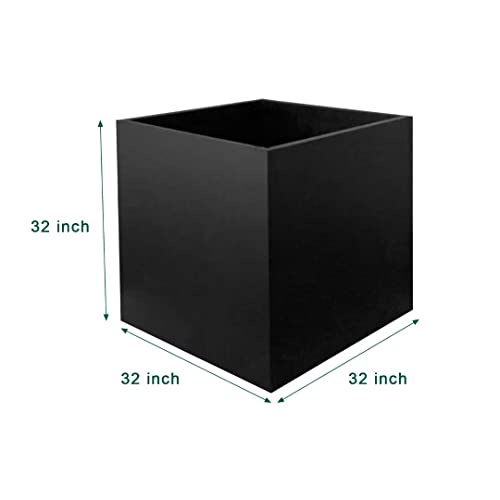 Galvanized Steel Planter Box Black Metal Planter Large Square 32Inch Indoor Outdoor Planters Cube Steel Heavy Duty Flower Pot Powder Coating Modern Commercial Residential for Patio