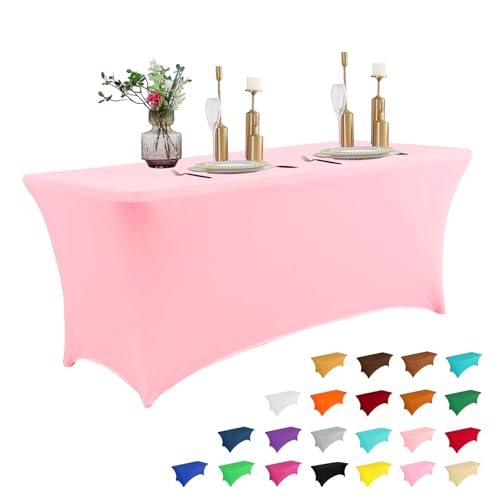 6FT Table Cloth for Rectangular Spandex Light Pink Table Cover