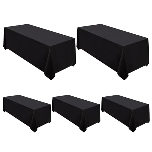 5 Pack 90x156 Inch Black Tablecloth for 8 Foot Rectangle Tables (5 Count)