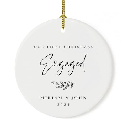 Personalized Wedding Engagement Round Ceramic Porcelain Christmas Ornament Engagement Keepsake Collectible Gift