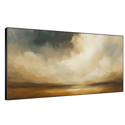 24"x46" Extra Large Framed Wall Art Golden Horizon Dramatic Abstract Landscape Illustration for Home Living Room Bedroom Decor