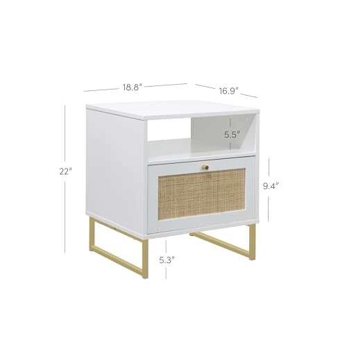 Mina Rattan Wood End Side Accent Table Nightstand with Storage for Living Room or Bedroom
