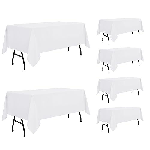 6 Pack White Rectangle Tablecloth (6 Count)