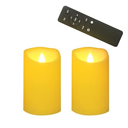 Outdoor Battery Operated Flameless LED Pillar Candles Remote D3”xH5” 2 Pack (2 Count)