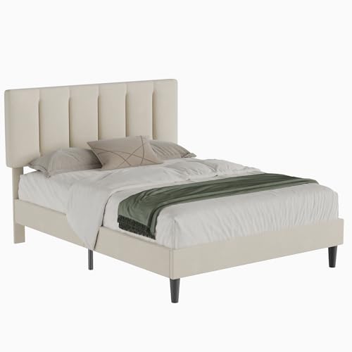Queen Size Bed Frame with Upholstered Headboard