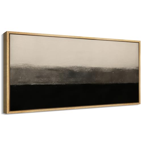 Extra Larg Framed Canvas Print Wall Art Minimalist Black and Beige Abstract Neutral Tones Modern Illustrations Decorative Colorful for Bedroom