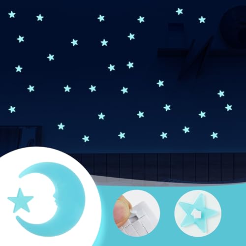 100 Stars and 1 Moon Glow in The Dark Luminous Fluorescent 3D Plastic Glow Stars Moon for Ceiling (101 Count)