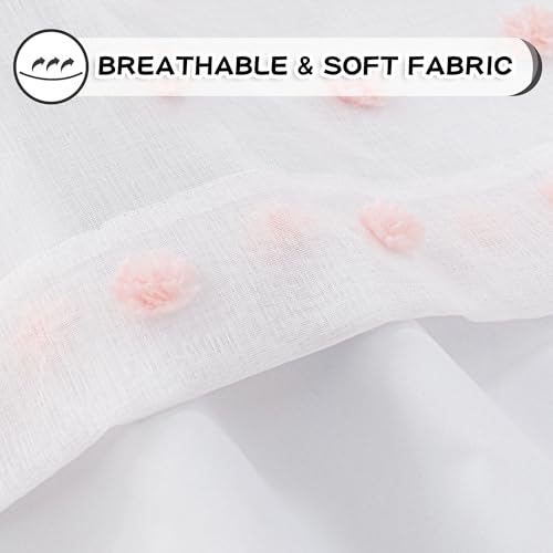 Total Blackout Curtains for Living Room 108 Inch Long 100% Light Blocking Curtains for Bedroom 2 Panels Set Privacy Protect Grommet 2 Layered Drapes with Pink Pom Pom Sheer 50W x 108L