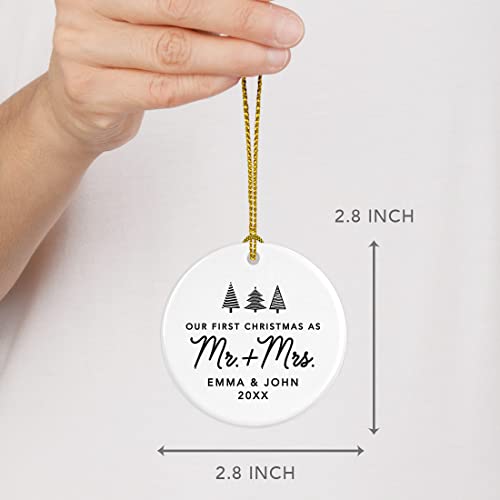 Personalized Our First Christmas As Mr. & Mrs. 2026 Christmas Ornaments Christmas Trees Design 2.8" Round Porcelain Ceramic 1st Year Married Custom Ornament Keepsake for Newlyweds 1
