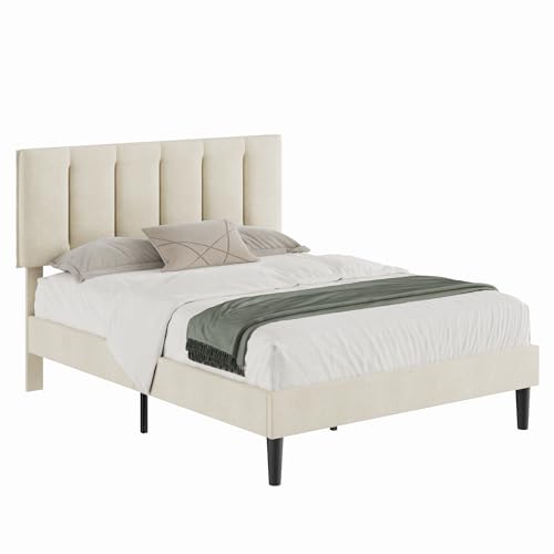 Full Size Bed Frame with Upholstered Headboard