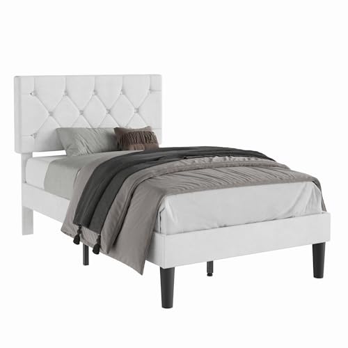 Twin Size Bed Frame with Diamond Tufted Headboard