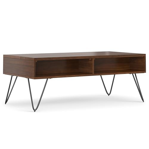 Hunter 48" Wide Walnut Veneer and Metal Coffee Table in Brown