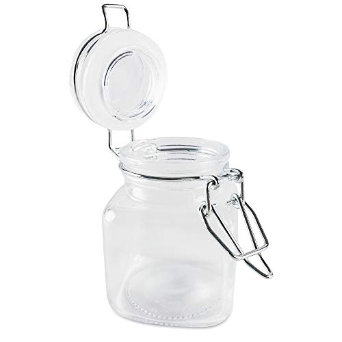 3 1 4" Square Glass 3oz Jar with Hinge Glass Lid for Home Kitchen (4 Count)