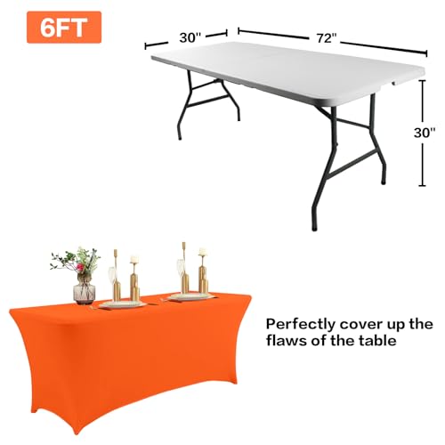 2 Pack 6FT Table Cloth for Rectangular Spandex Orange Table Cover (2 Count)