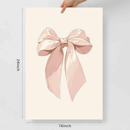 Pink Bow Pictures Watercolor Bow Picture Bows Poster Light Pink Bows Poster Preppy Coquette Posters Trendy Aesthetic Wall Art Girly Room Decor 16x24inch No Frame
