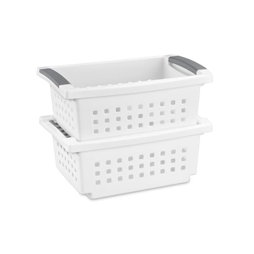 16608008 Small Stacking Basket with Vertical Stacking Functionality and Titanium Accents for Organization in Home or Office (16 Count)