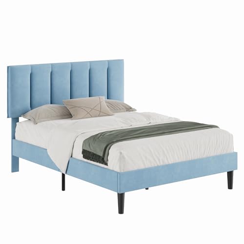 Queen Size Bed Frame with Upholstered Headboard