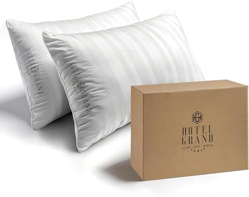 White Striped Feather & Down Pillows Queen Size Set of 2 (2 Count)