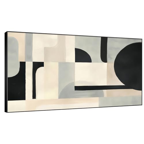 30"x60" Extra Large Framed Wall Art Modern Neutral Abstract Geometric in Black and Beige