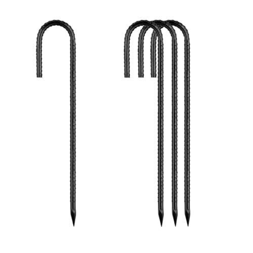 Rebar-Stakes-12-Inch, Ground Stakes Heavy Duty J-Hook Black Coated Anti-Rust Heavy Duty Ground Anchors for Garden Dog Fence Chicken Coop Christmas Decorations Deer Fence 4pcs (4 Count)