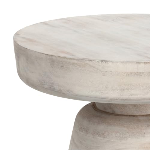 Robbie 16" Wide Solid Wood Round End Table in White Wash