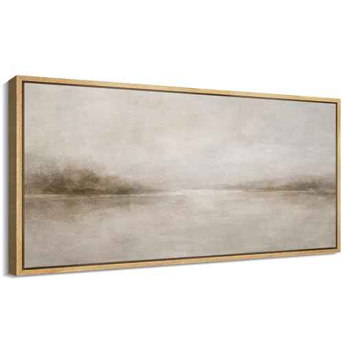 Extra Large Framed Canvas Print Wall Art Misty Lake Landscape Antique Retro Fine Art Illustrations Decorative Colorful for Bedroom